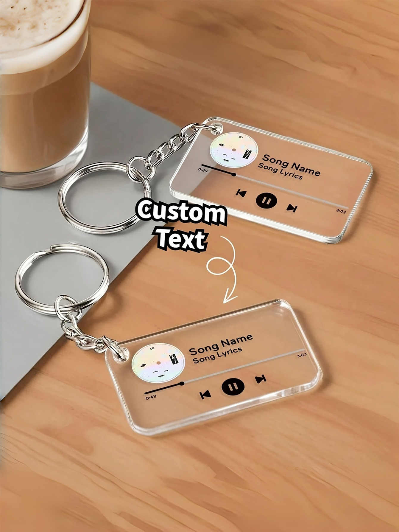 Custom Music Player Acrylic Keychain Personalized Photo Keychain Custom Song Engraved Keychain